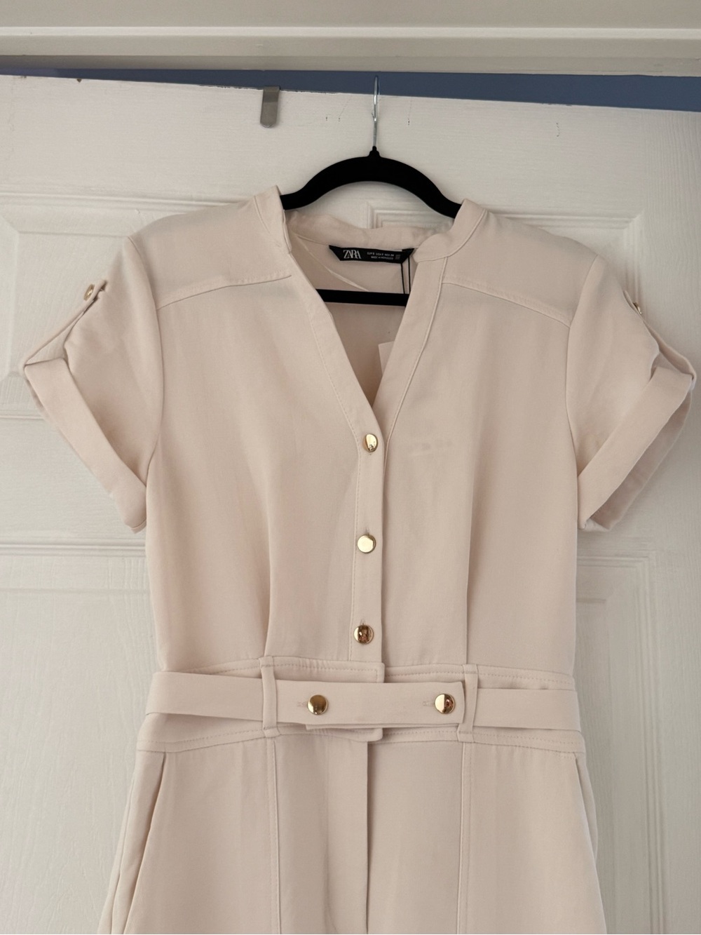 NEW! Zara - Short-Sleeve Belted Jumpsuit - Size S - Ecru